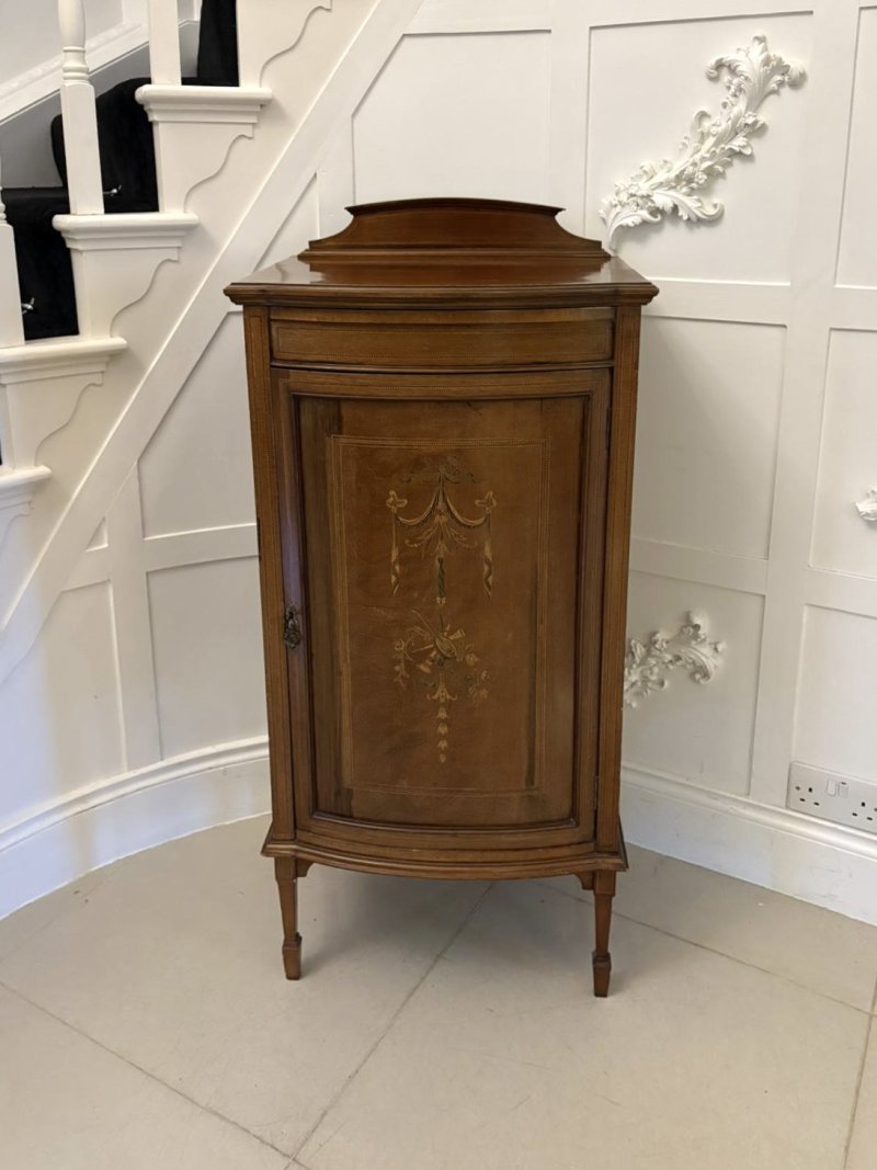 Superb Quality Antique Edwardian Mahogany Inlaid Bow Fronted Side Cabinet